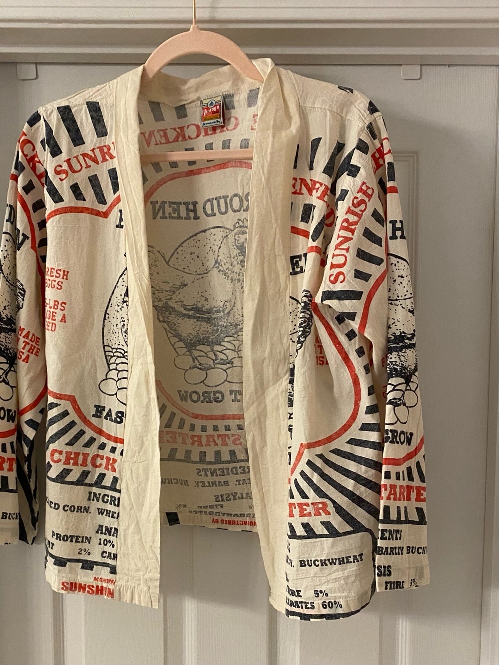 Large Vintage brand Feedsack Graphic Open-Front Women’s Jacket